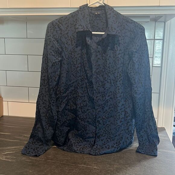Theory blue and black silk blouse - Picture 1 of 3